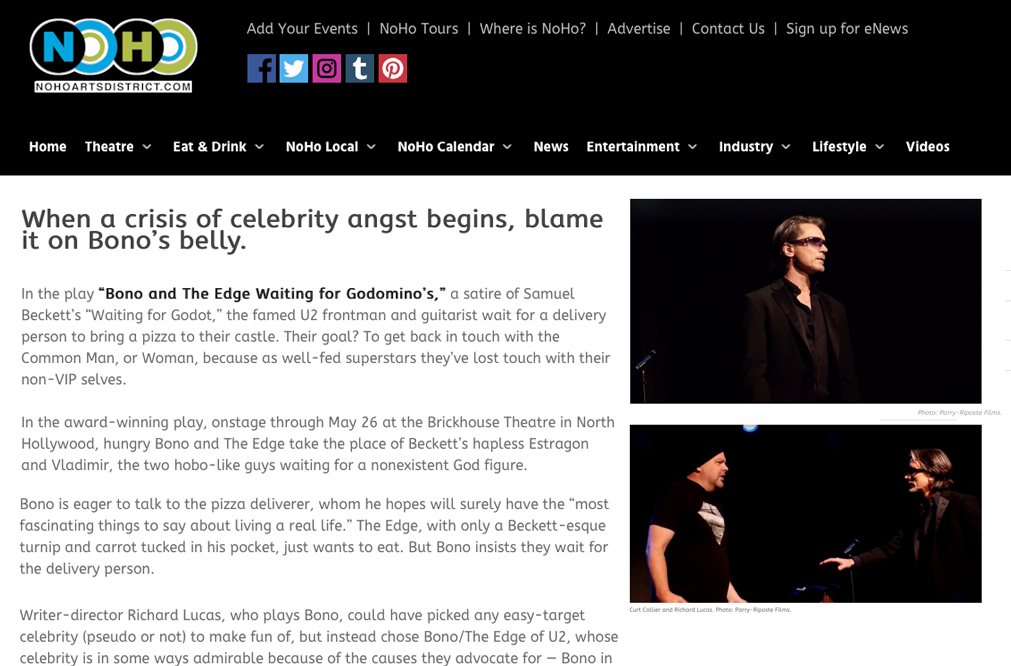 Richard Lucas' award-winning play, Bono and The Edge Waiting for Godomino's, featured in NoHoArtsDisctrict.com