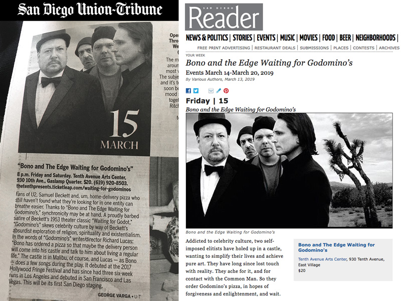 Richard Lucas' award-winning play, Bono and The Edge Waiting for Godomino's, featured at the ventura county reporter